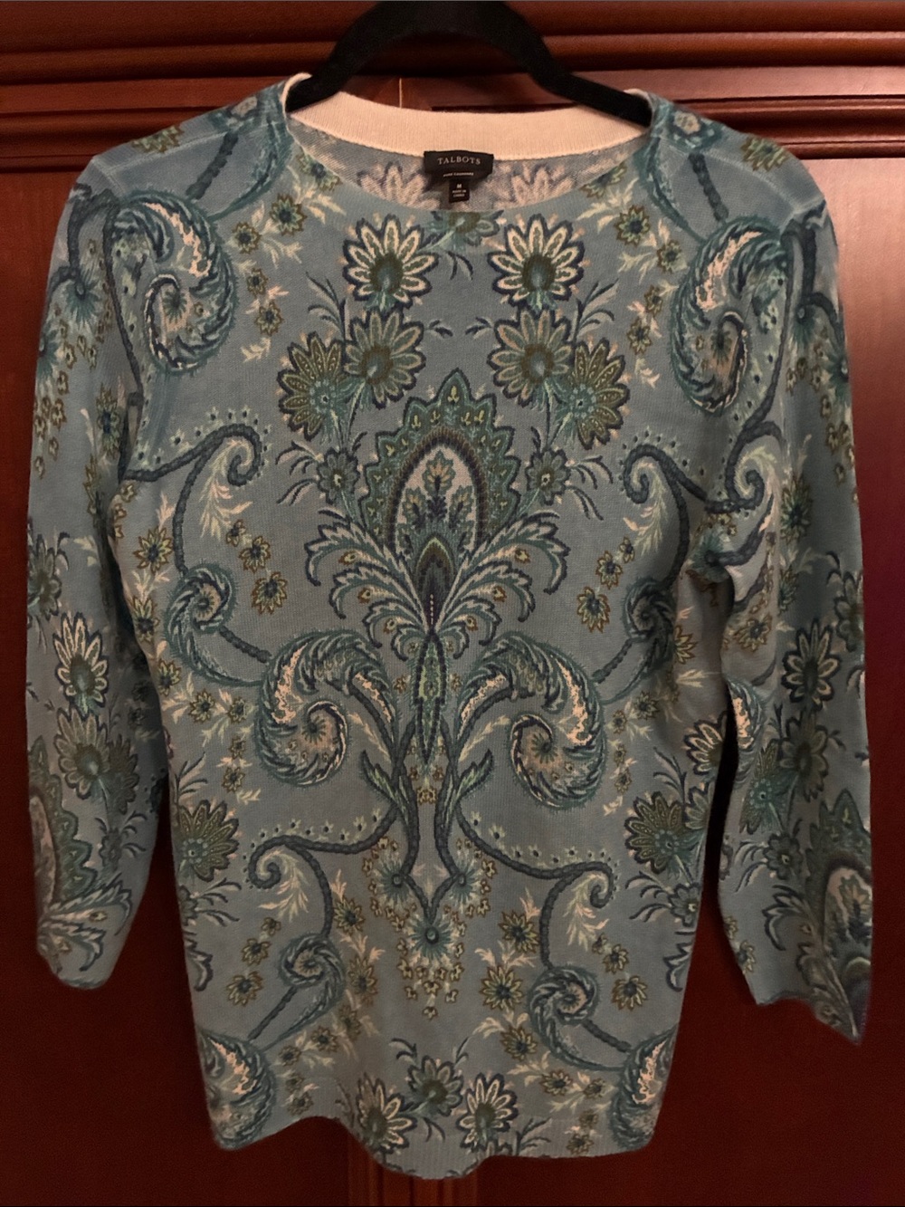Talbots Womens cashmere Blue Paisley Crewneck Sweater